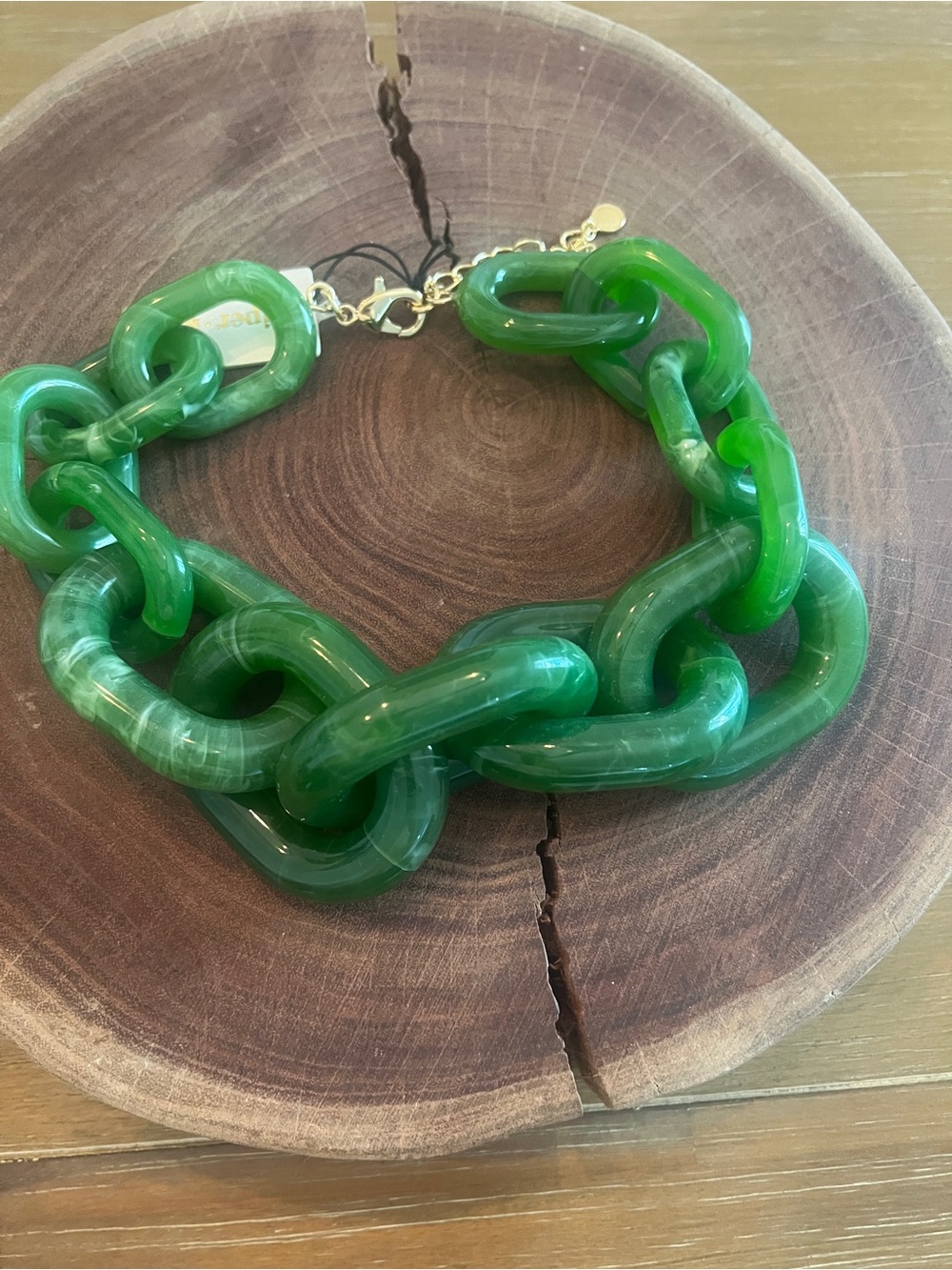 💚 ✤ Piper K ✤ 💚 Jade Chunky Green Marbled Resin Link Necklace NWT